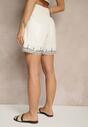 Czarno-Kremowe Szorty High Waist z Bawełny z Ozdobnym Haftem Korimizza