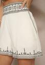 Czarno-Kremowe Szorty High Waist z Bawełny z Ozdobnym Haftem Korimizza