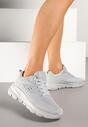 Szare Siateczkowe Buty Sportowe Sneakersy na Piankowej Podeszwie Zdobione Aplikacją Sonessa