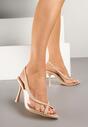Beżowe Transparentne Sandały na Szpilce Slingback z Noskiem Peep Toe Neothia