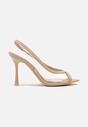 Beżowe Transparentne Sandały na Szpilce Slingback z Noskiem Peep Toe Neothia