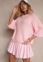 Różowy Sweter z Rękawami 3/4 z Wełną Dannalin
