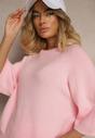 Różowy Sweter z Rękawami 3/4 z Wełną Dannalin