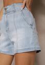 Niebieskie Szorty Jeansowe z Bawełną High Waist i Przeszyciami Tiledia