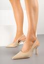 Beżowe Sandały na Szpilce Slingback Falithra