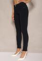 Granatowe Jeansy Skinny Regular Waist z Przetarciami przy Nogawkach Sonalena