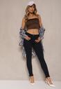 Granatowe Jeansy Skinny Regular Waist z Przetarciami przy Nogawkach Sonalena