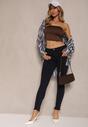 Granatowe Jeansy Skinny Regular Waist z Przetarciami przy Nogawkach Sonalena