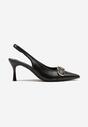 Czarne Sandały na Szpilce Slingback Ozdobione Metaliczną Klamrą Zeornna