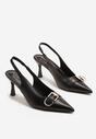 Czarne Sandały na Szpilce Slingback Ozdobione Metaliczną Klamrą Zeornna
