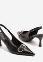 Czarne Sandały na Szpilce Slingback Ozdobione Metaliczną Klamrą Zeornna