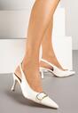 Białe Sandały na Szpilce Slingback Ozdobione Metaliczną Klamrą Zeornna