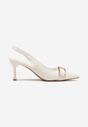 Białe Sandały na Szpilce Slingback Ozdobione Metaliczną Klamrą Zeornna