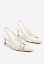 Białe Sandały na Szpilce Slingback Ozdobione Metaliczną Klamrą Zeornna