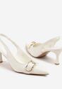 Białe Sandały na Szpilce Slingback Ozdobione Metaliczną Klamrą Zeornna