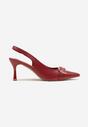 Bordowe Sandały na Szpilce Slingback Ozdobione Metaliczną Klamrą Zeornna