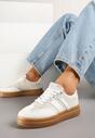 Biało-Beżowe Sneakersy Tenisówki Ozdobione Paskami Falaviela