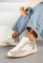 Beżowe Streetwearowe Sneakersy Zdobione Przeszyciami Neonisea