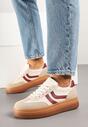 Beżowo-Bordowe Sneakersy Typu Kultowe Tenisówki na Niskiej Platformie Olritia