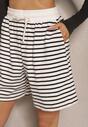 Białe Bawełniane Szorty High Waist w Paski Ridiaress