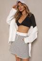 Białe Bawełniane Szorty High Waist w Paski Ridiaress