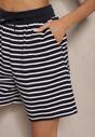 Granatowe Bawełniane Szorty High Waist w Paski Ridiaress