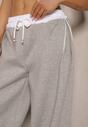 Szare Dresowe Spodnie z Wiskozą High Waist Ozdobione Lampasami Maiviona