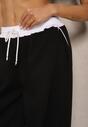 Czarne Dresowe Spodnie z Wiskozą High Waist Ozdobione Lampasami Maiviona