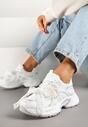 Białe Sneakersy z Koralikami Kokardą i Geometrycznym Wzorem Sarivela