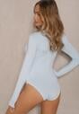 Jasnoniebieskie Eleganckie Body Longsleeve z Ozdobnym Marszczeniem Zimanya