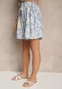 Niebieskie Szorty High Waist z Wiskozy w Kwiatowy Print Dannalis