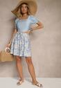 Niebieskie Szorty High Waist z Wiskozy w Kwiatowy Print Dannalis