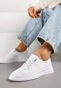 Białe Sneakersy Skórzane z Perforacją i Ozdobą Neorielina