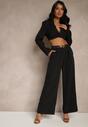 Czarne Garniturowe Szerokie Spodnie High Waist Karmoi