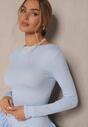 Niebieska Sukienka Longsleeve o Rozkloszowanym Kroju z Falbanką Reline