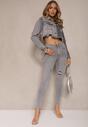 Jasnoszare Jeansy o Fasonie Skinny High Waist z Ozdobnymi Przetarciami Lililiane