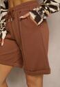 Brązowe Casualowe Szorty High Waist z Kieszeniami Wykończone Gumką Shezetta