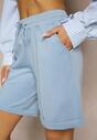 Jasnoniebieskie Casualowe Szorty High Waist z Kieszeniami Wykończone Gumką Shezetta