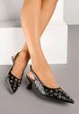 Czarne Sandały Slingback na Kaczuszce z Ozdobnymi Nitami Falovina