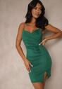Zielona Sukienka Bodycon Ozdobiona Rozcięciem na Nogę Lunitera