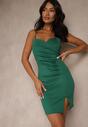 Zielona Sukienka Bodycon Ozdobiona Rozcięciem na Nogę Lunitera