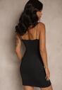 Czarna Sukienka Bodycon Ozdobiona Rozcięciem na Nogę Lunitera