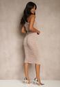 Beżowa Koktajlowa Marszczona Sukienka Bodycon na Jedno Ramię Erkellia