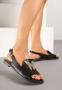 Czarne Sandały Slingback ze Skórzaną Wkładką i Cyrkoniową Aplikacją z Motylem Idirane