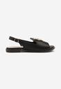 Czarne Sandały Slingback ze Skórzaną Wkładką i Cyrkoniową Aplikacją z Motylem Idirane