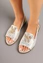 Jasnobeżowe Sandały Slingback ze Skórzaną Wkładką i Cyrkoniową Aplikacją z Motylem Idirane