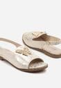 Jasnobeżowe Sandały Slingback ze Skórzaną Wkładką i Cyrkoniową Aplikacją z Motylem Idirane