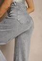 Szare Bawełniane Jeansy o Szerokim Fasonie High Waist z Cyrkoniami Melsedi