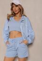 Jasnoniebieskie Szorty High Waist przed Kolano Saxonia