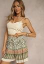 Ciemnozielone Szorty z Bawełny High Waist Ozdobione Kwiatami Kolirea